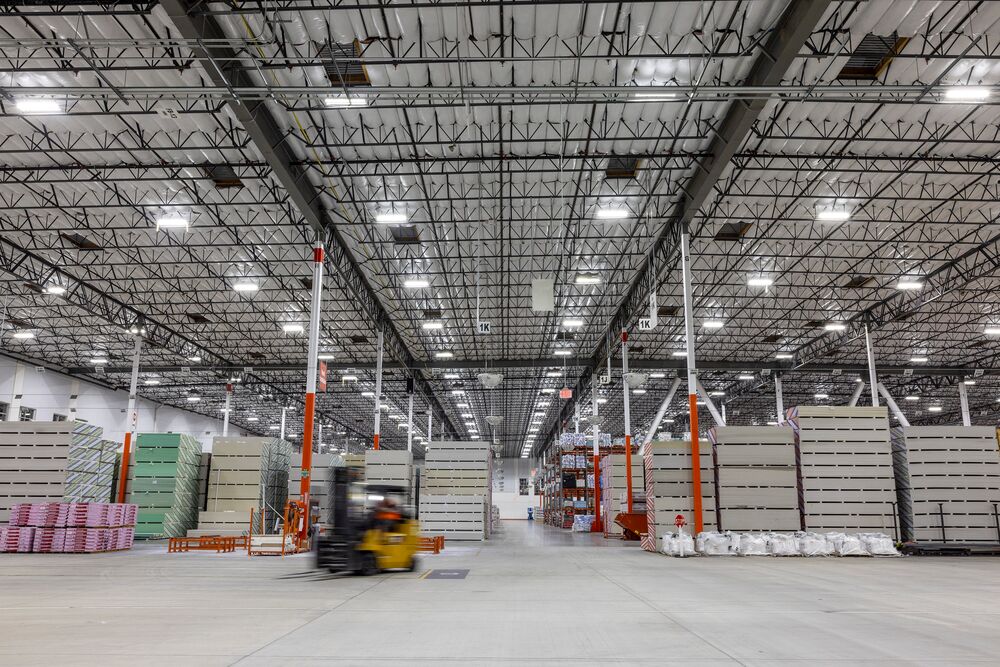 Forklift driving through Irwindale distribution center